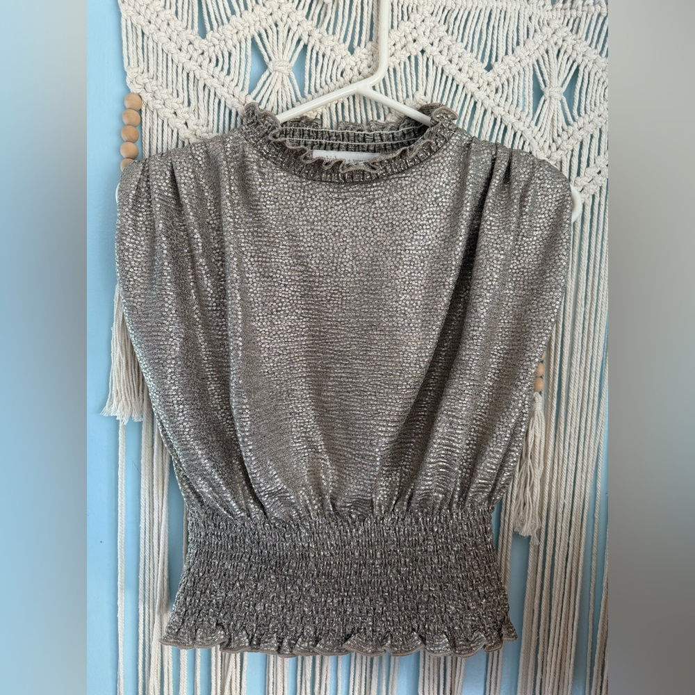 bishop + young Metallic champagne top